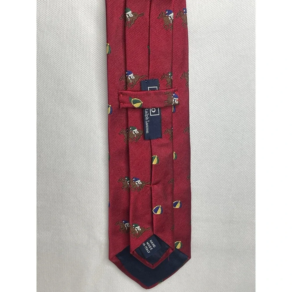VTG Polo Ralph Lauren Jockey Tie Horse Equestrian Red Seta Silk Italian Necktie